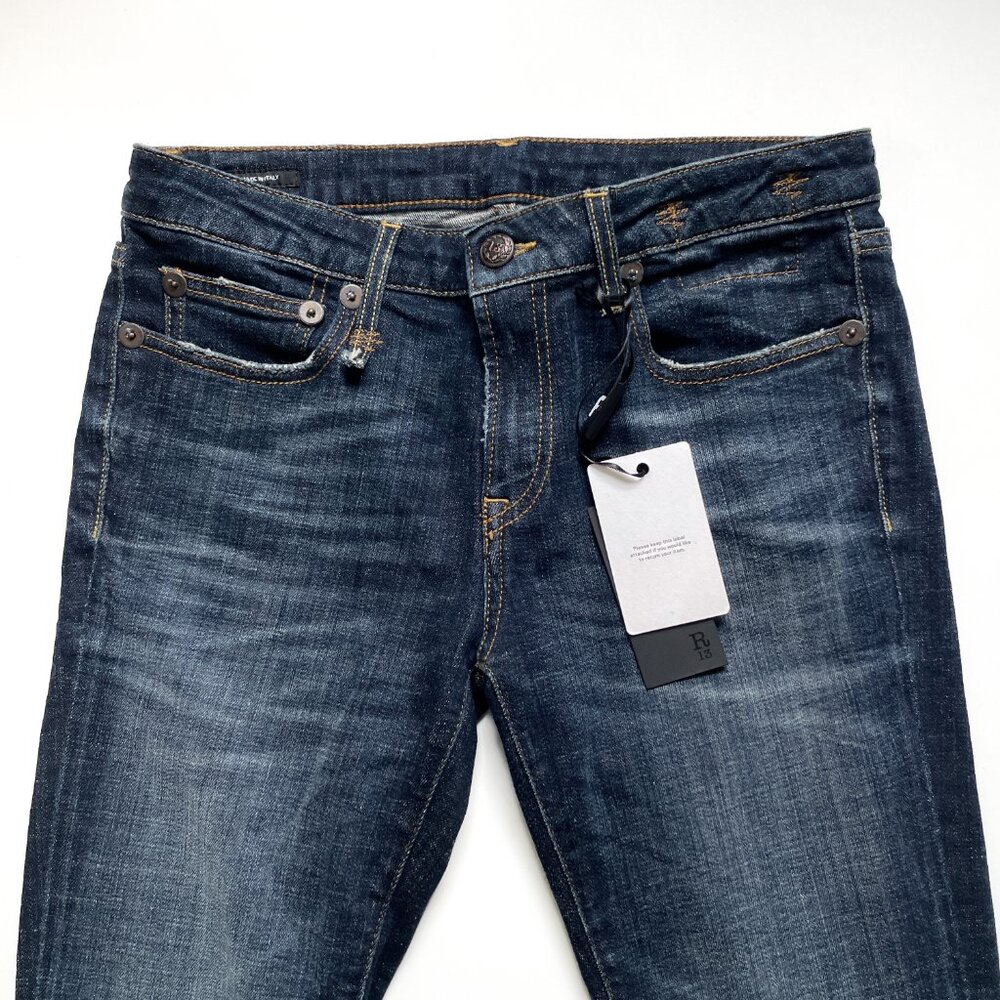R13 Kate Skinny Jean Howell Indigo Angled Fray Hem Size 28 NEW NWT - Picture 3 of 15